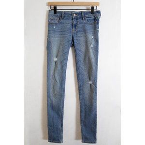 Hollister Distressed Stretch Denim Skinny Jeans, Light Blue Wash - 1